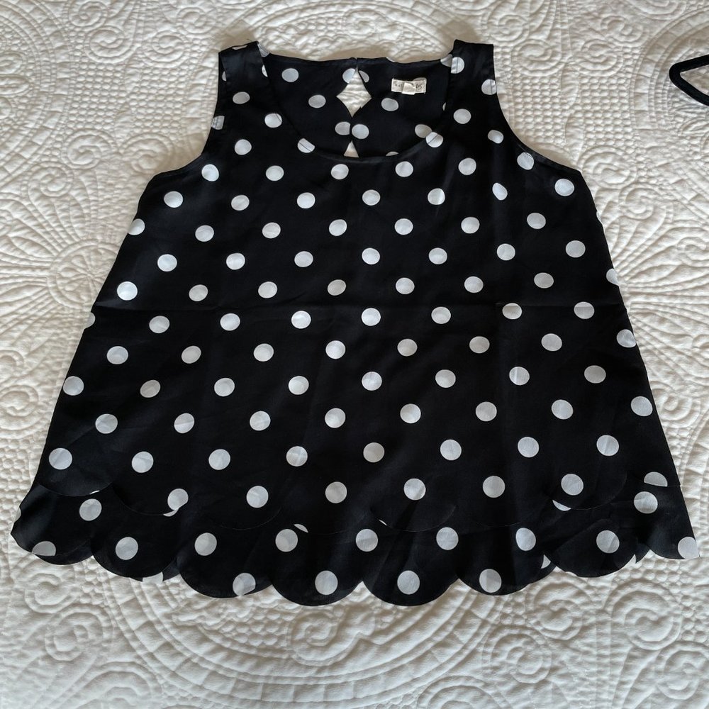 MAISON JULES SCALLOPED TANK TOP POLKA DOTS BLACK M - Picture 3 of 7